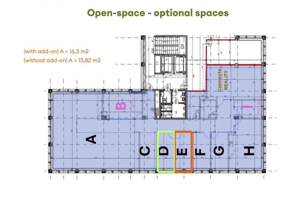 Open-space + meeting room B + office C